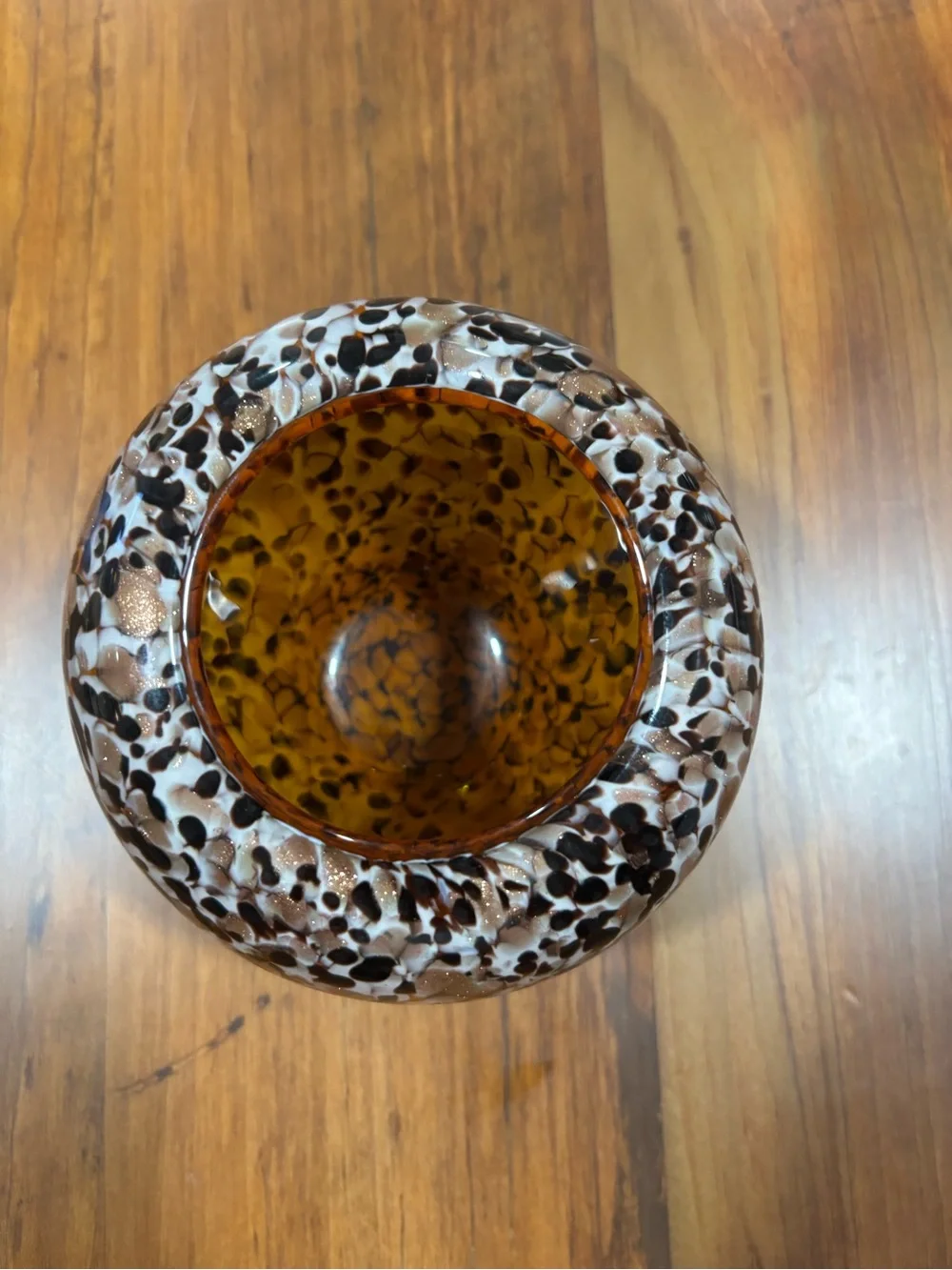 Murano Style Tortoise Gold Fleck Hand Blown Glass Vase
